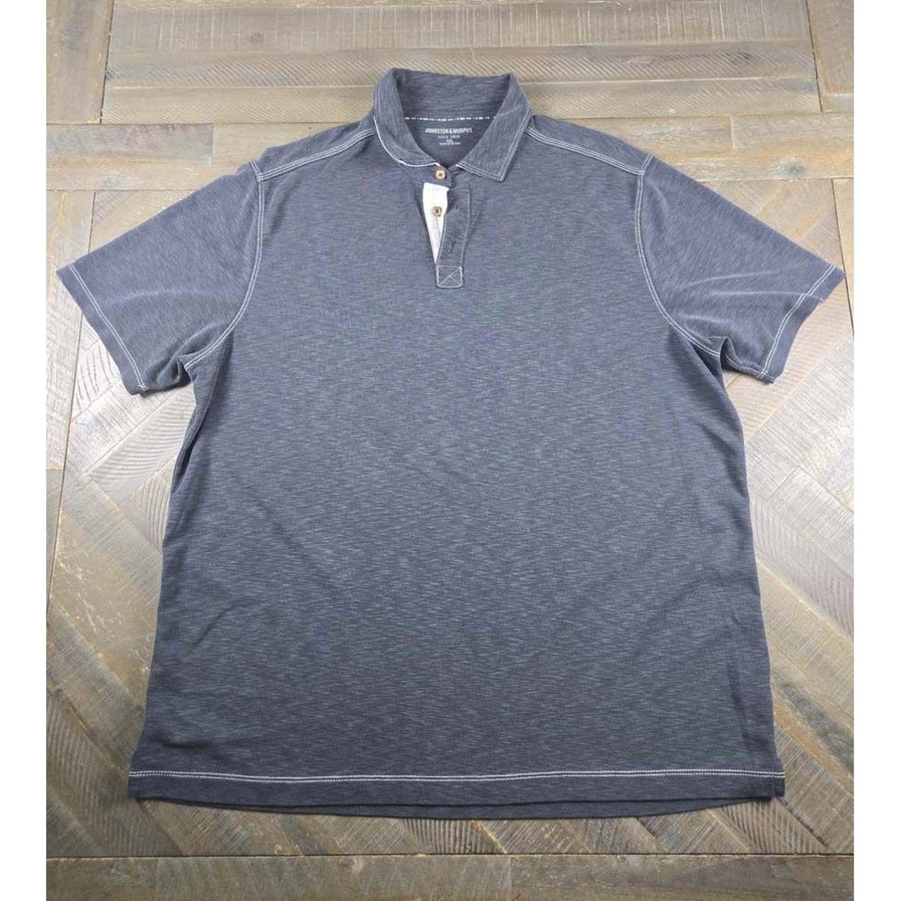 Johnston & Murphy Mens XXL Gray Slub Knit Polo Shirt Contrast Stitching 74-2574